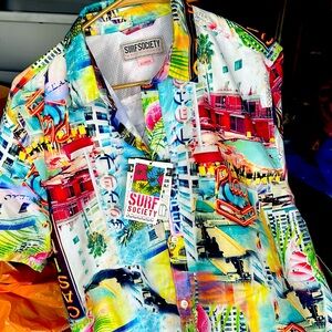 Surf Society Surfer Shirt.  Bright Colors in Sz XL. NET